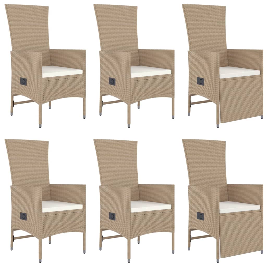 Spisebordssæt til haven 7 dele med hynder polyrattan beige - 150 cm bordlængde, 1, 4x stol + 2x lænestol + bord, x - number 4.