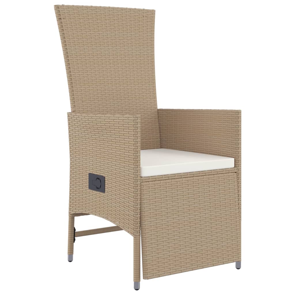Spisebordssæt til haven 7 dele med hynder polyrattan beige - 150 cm bordlængde, 1, 4x stol + 2x lænestol + bord, x - number 6.