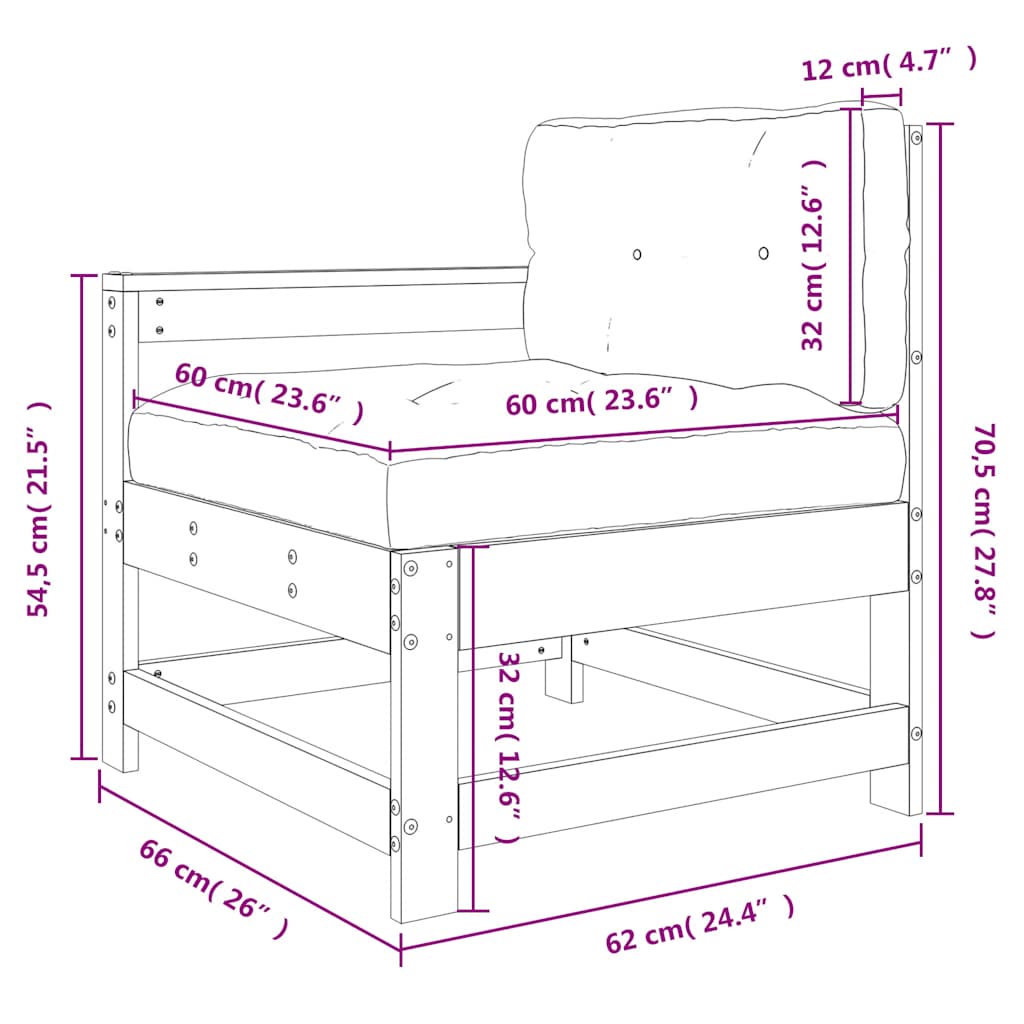Hagestol med puter impregnert furu - number 9.