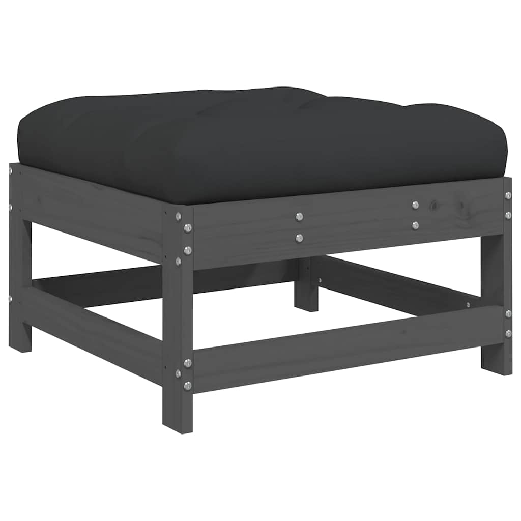 Loungesæt til haven 3 dele med hynder massivt træ grå - fyrretræ grå, 1, 3-sædet - number 6.