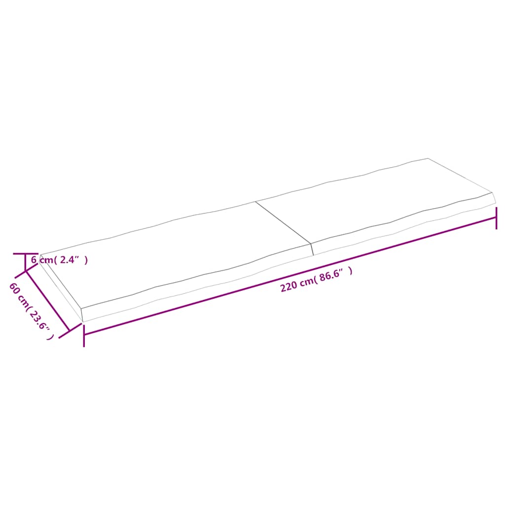 Bordplate 220x60x (2-6) cm naturlig kantbehandlet tre - mørkebrunt, 220 x 60 x 6 cm, 1 - number 10.