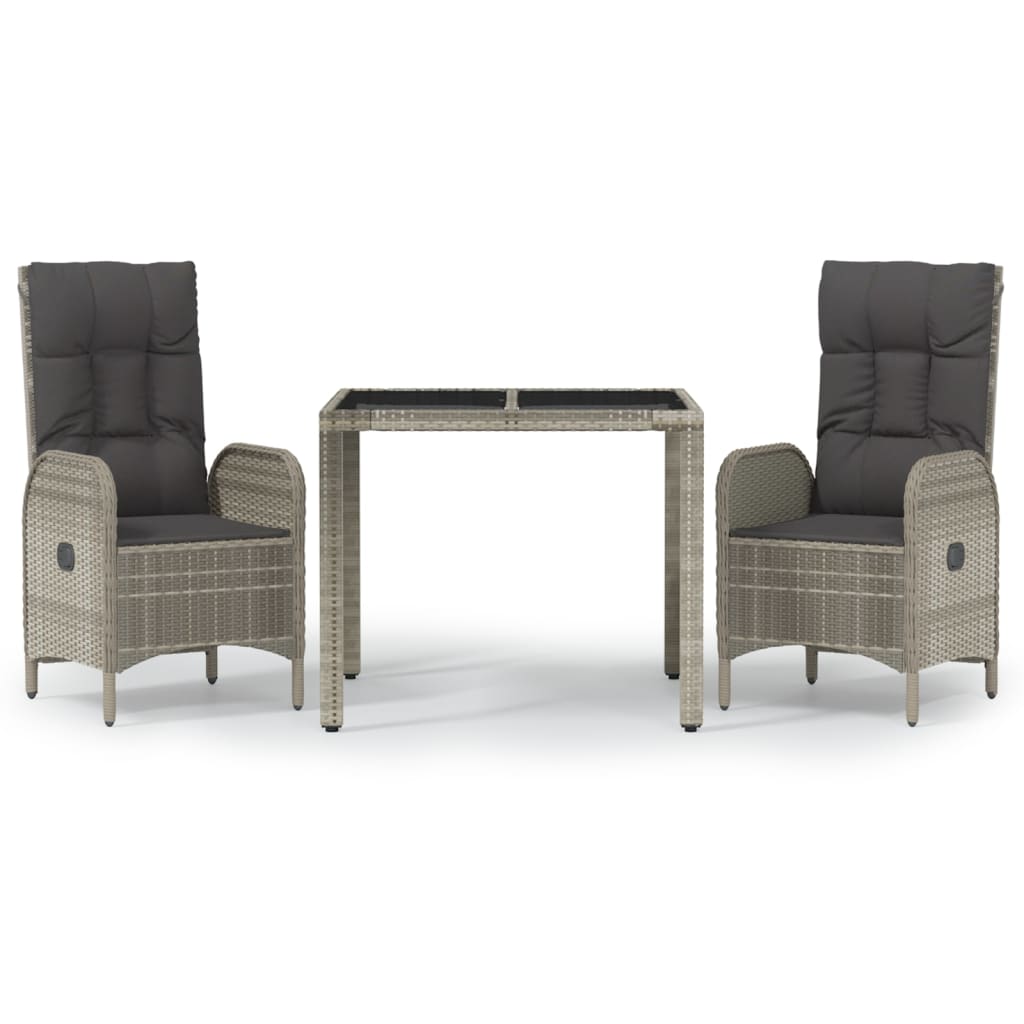 Set za trčanje za vrt 3 dijela s jastucima polirattan grey - duljina stola od 90 cm, 2x stolica + stol, 1 - number 2.