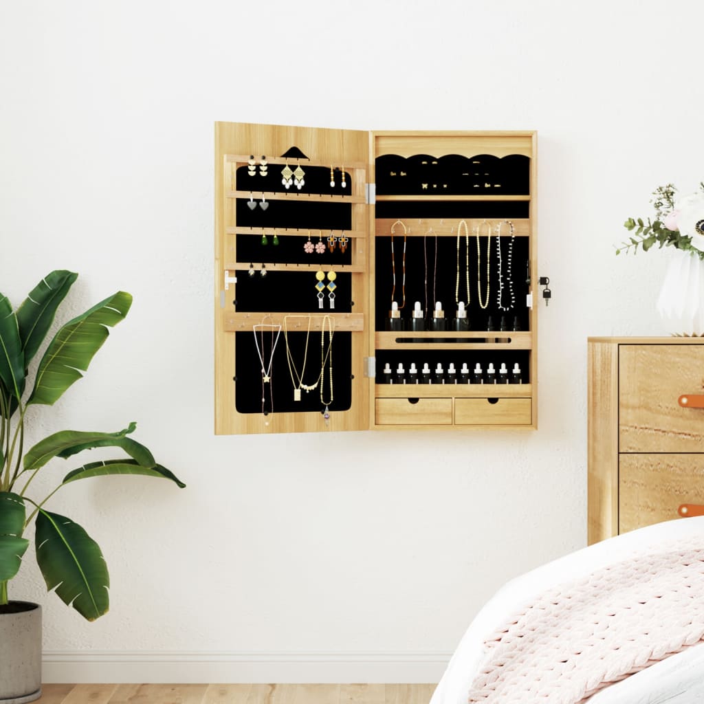 Væghængt smykkeskab med spejl 37,5x10x67 cm - brun, 37.5 x 10 x 76 cm, 1 - number 1.