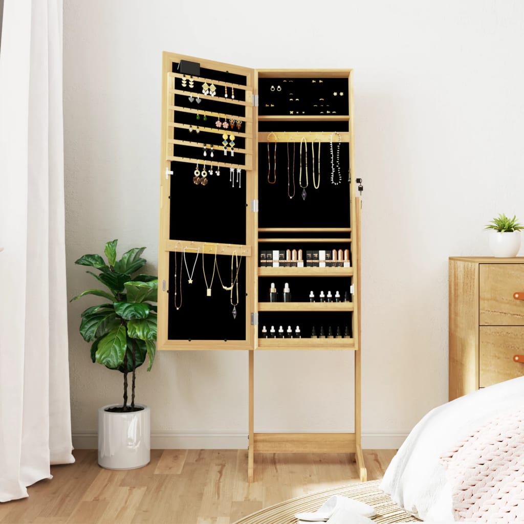 Smykkeskab med spejl og led-lys fritstående - brun, 1 - number 3.