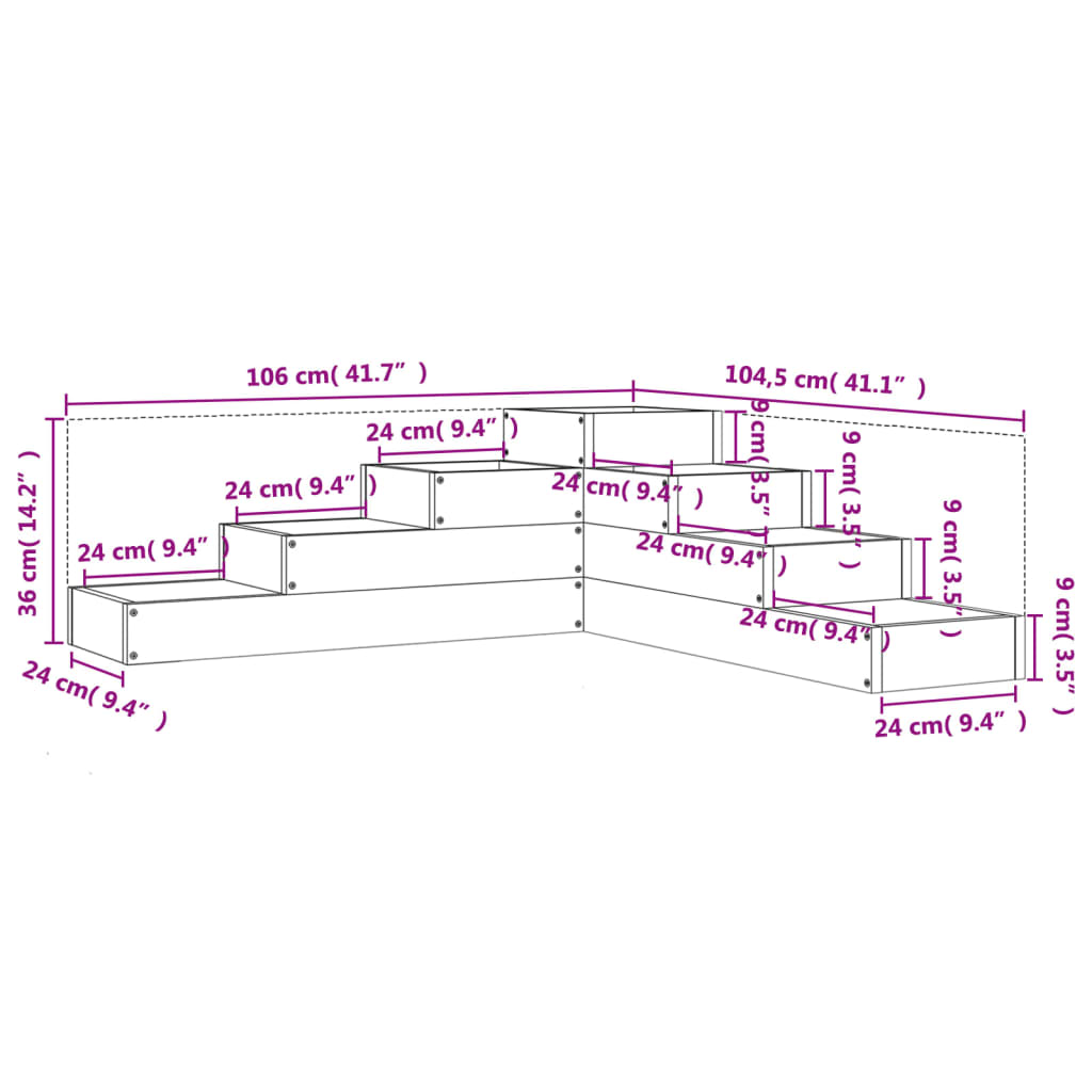 Biljna kutija 4 razine 106x104,5x36 cm čvrsti bor - pine natural, 106 x 104,5 x 36 cm, 1 - number 9.
