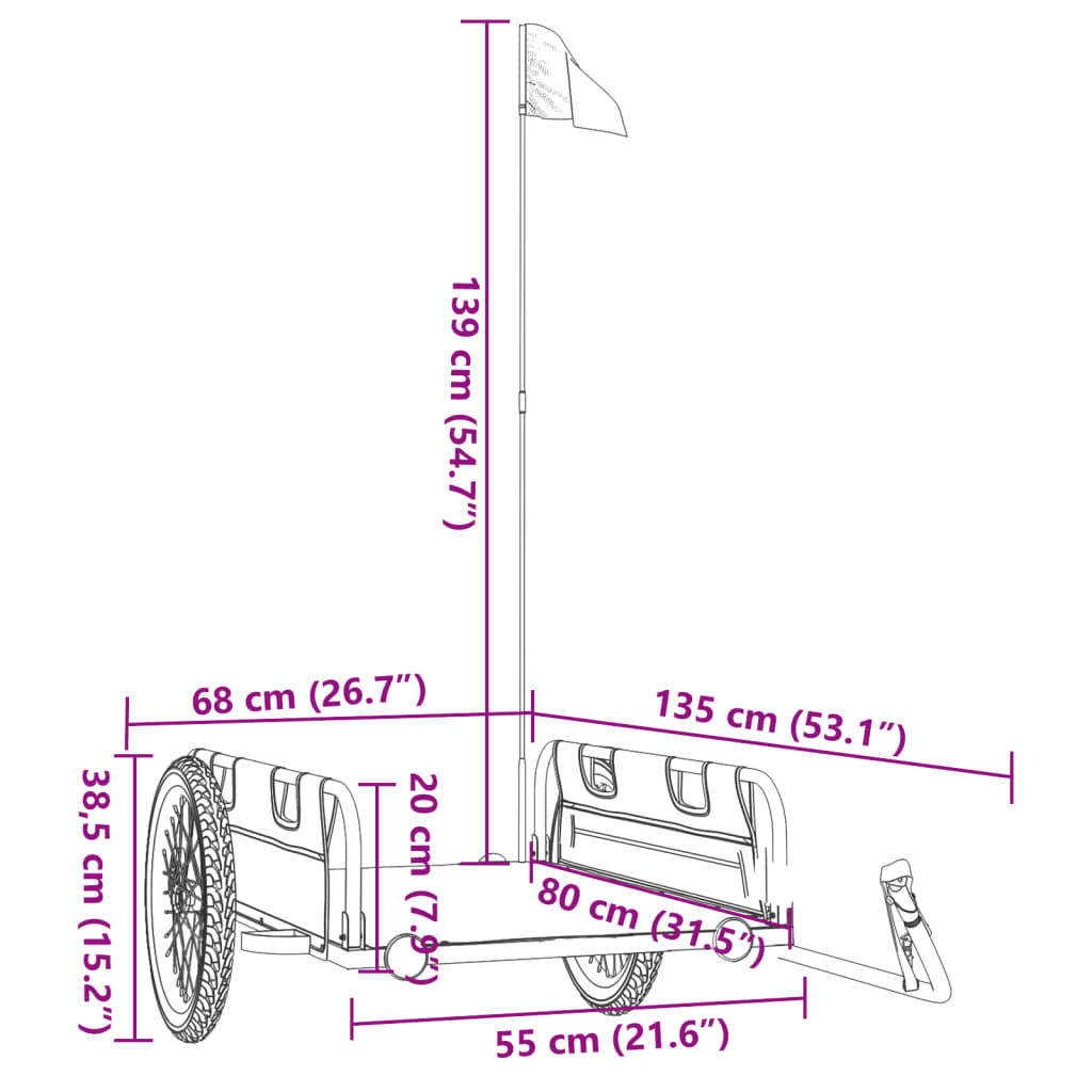 Cykeltrailer oxfordstof og jern - grå, 135 x 68 x 38.5 cm - number 11.