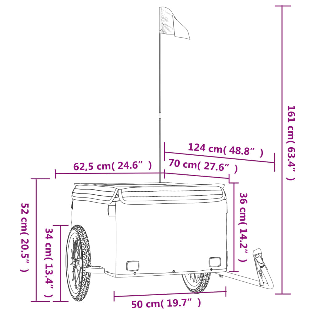 Cykelanhænger 45 kg jern - sort, 124 x 62.5 x 52 cm - number 12.
