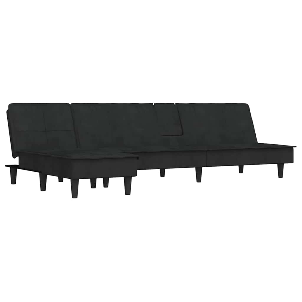 L-formet sofa seng 255x140x70 cm velour svart - number 2.