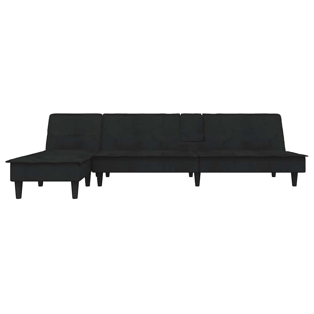 L-formet sofa seng 255x140x70 cm velour svart - number 3.