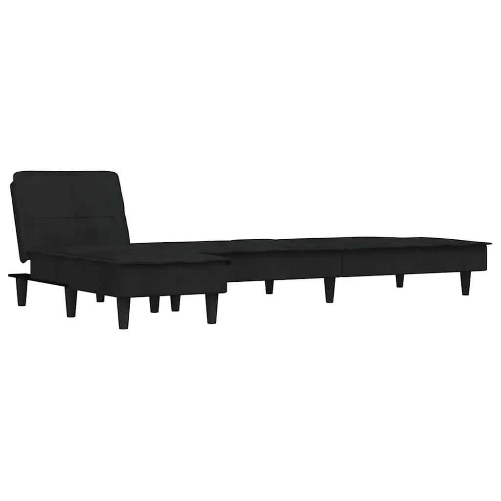 L-formet sofa seng 255x140x70 cm velour svart - number 5.