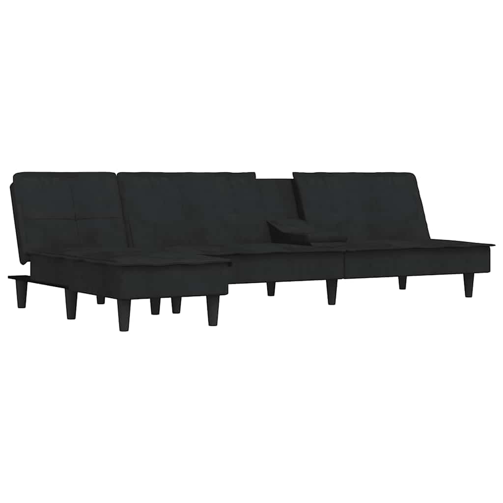 L-formet sofa seng 255x140x70 cm velour svart - number 4.