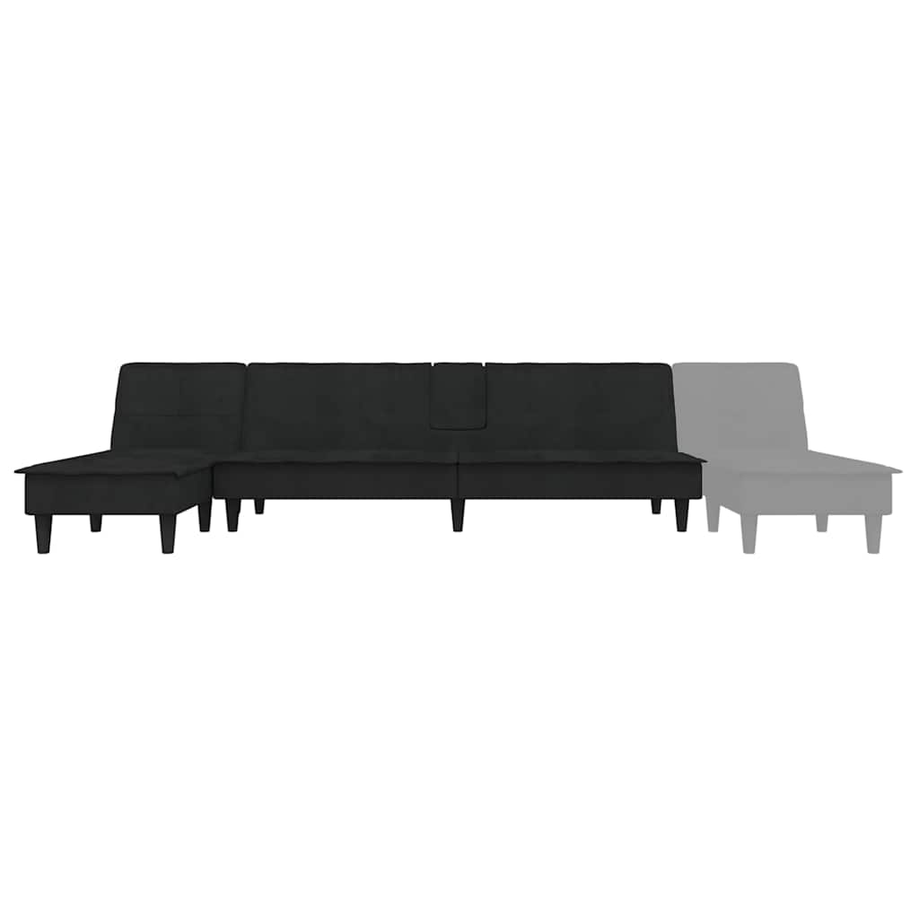 L-formet sofa seng 255x140x70 cm velour svart - number 8.