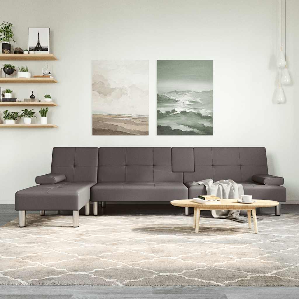 L-formet sovesofa 255x140x70 cm grå imitert skinn - number 1.