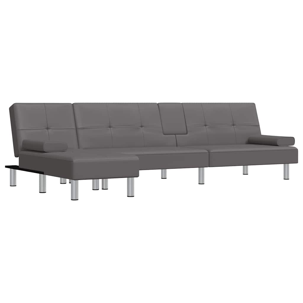 L-formet sovesofa 255x140x70 cm grå imitert skinn - number 2.