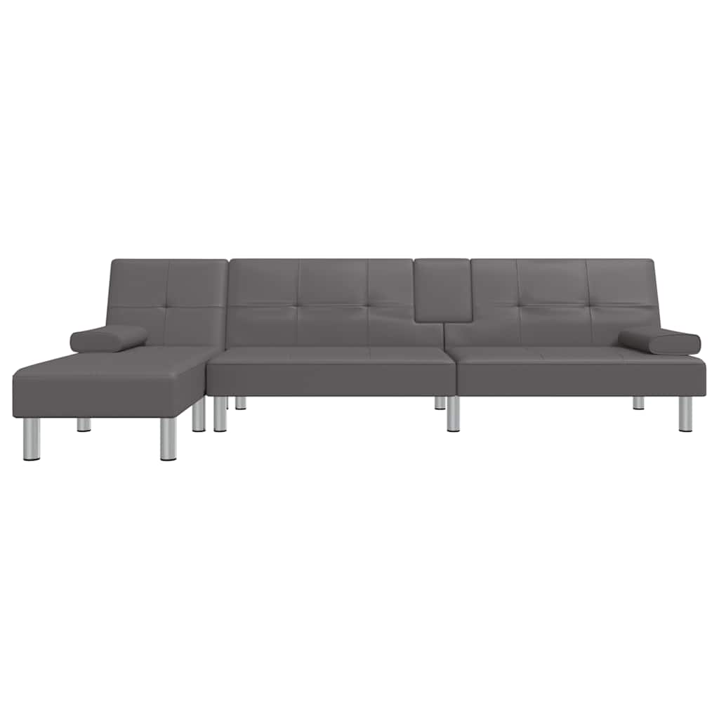 L-formet sovesofa 255x140x70 cm grå imitert skinn - number 3.