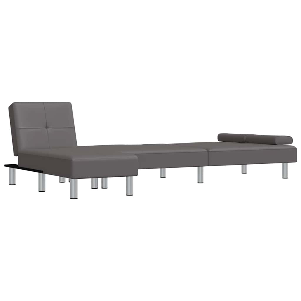 L-formet sovesofa 255x140x70 cm grå imitert skinn - number 5.