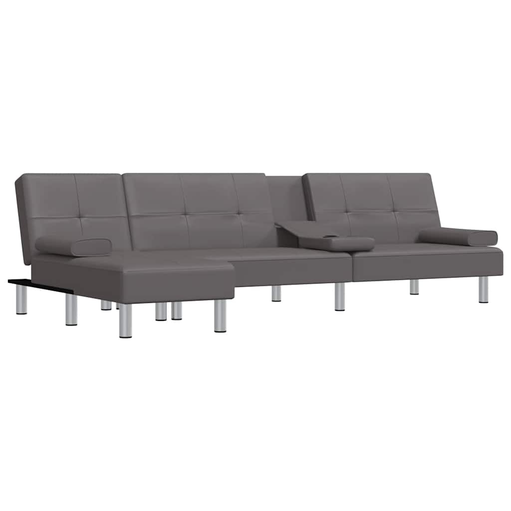 L-formet sovesofa 255x140x70 cm grå imitert skinn - number 4.