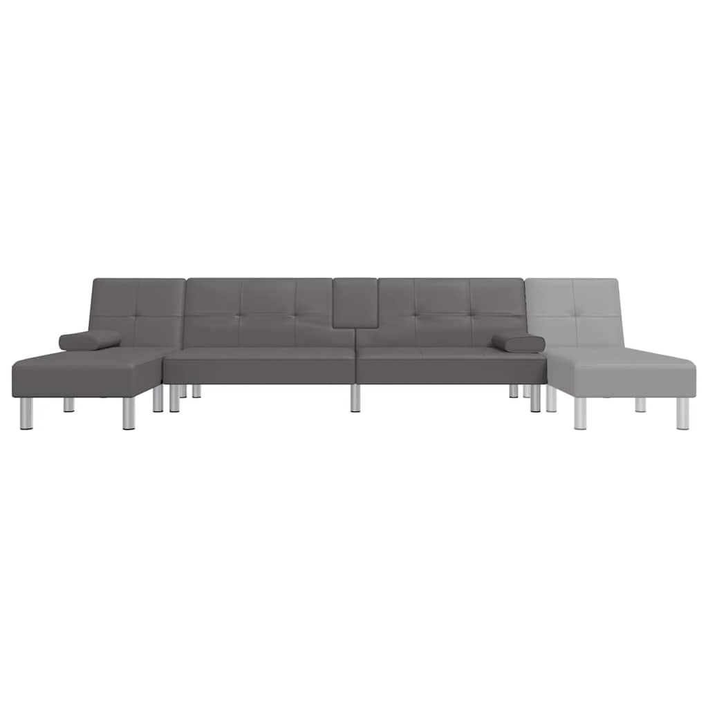 L-formet sovesofa 255x140x70 cm grå imitert skinn - number 8.