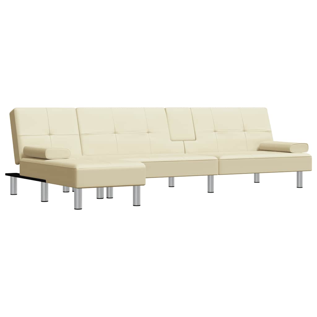 L-formet sovesofa 255x140x70 cm kunstlæder cremefarvet - number 2.