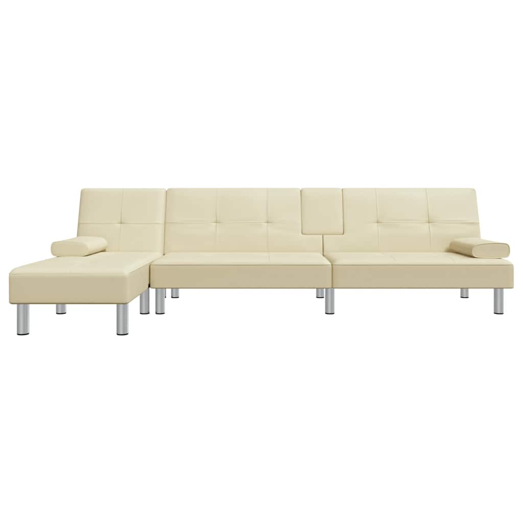 L-formet sovesofa 255x140x70 cm kunstlæder cremefarvet - number 3.