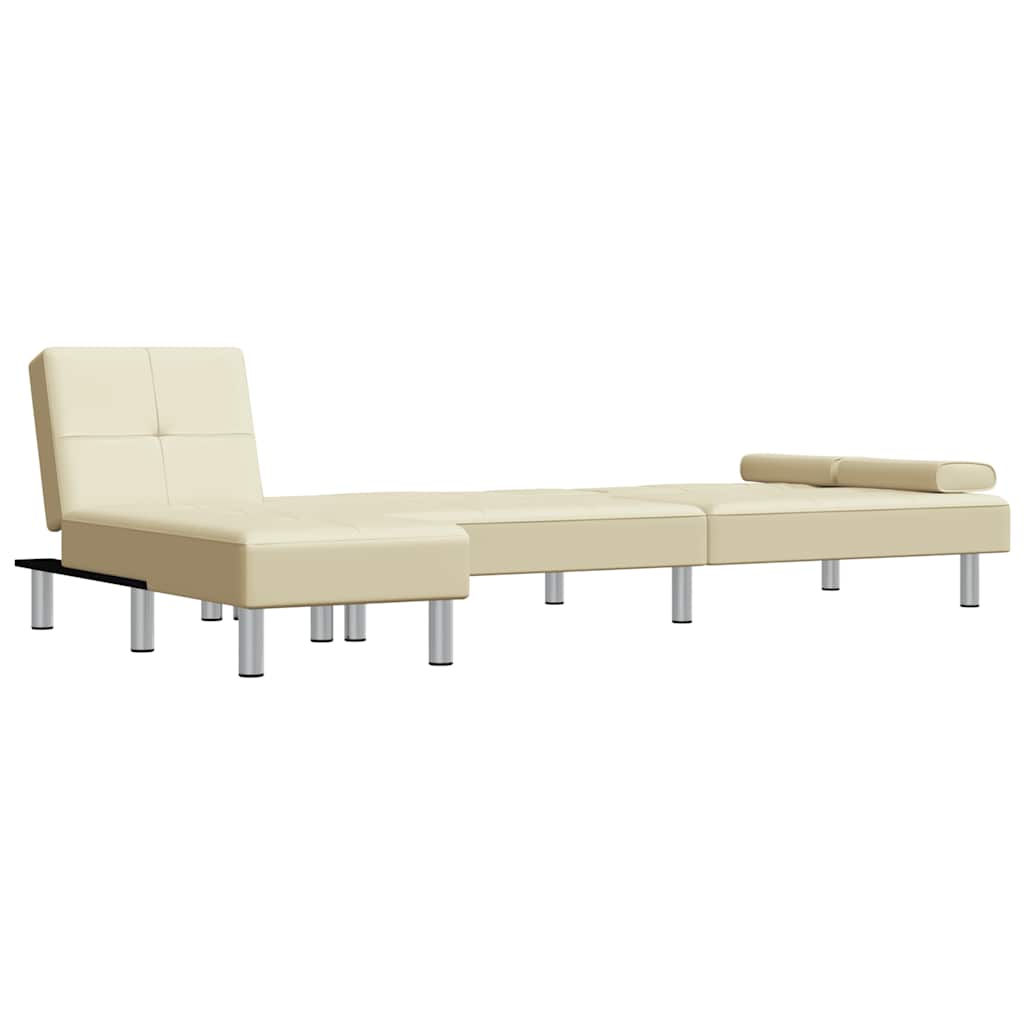 L-formet sovesofa 255x140x70 cm kunstlæder cremefarvet - number 5.