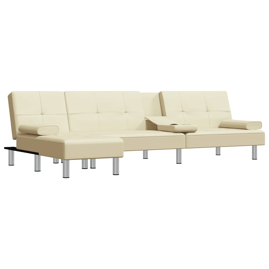 L-formet sovesofa 255x140x70 cm kunstlæder cremefarvet - number 4.