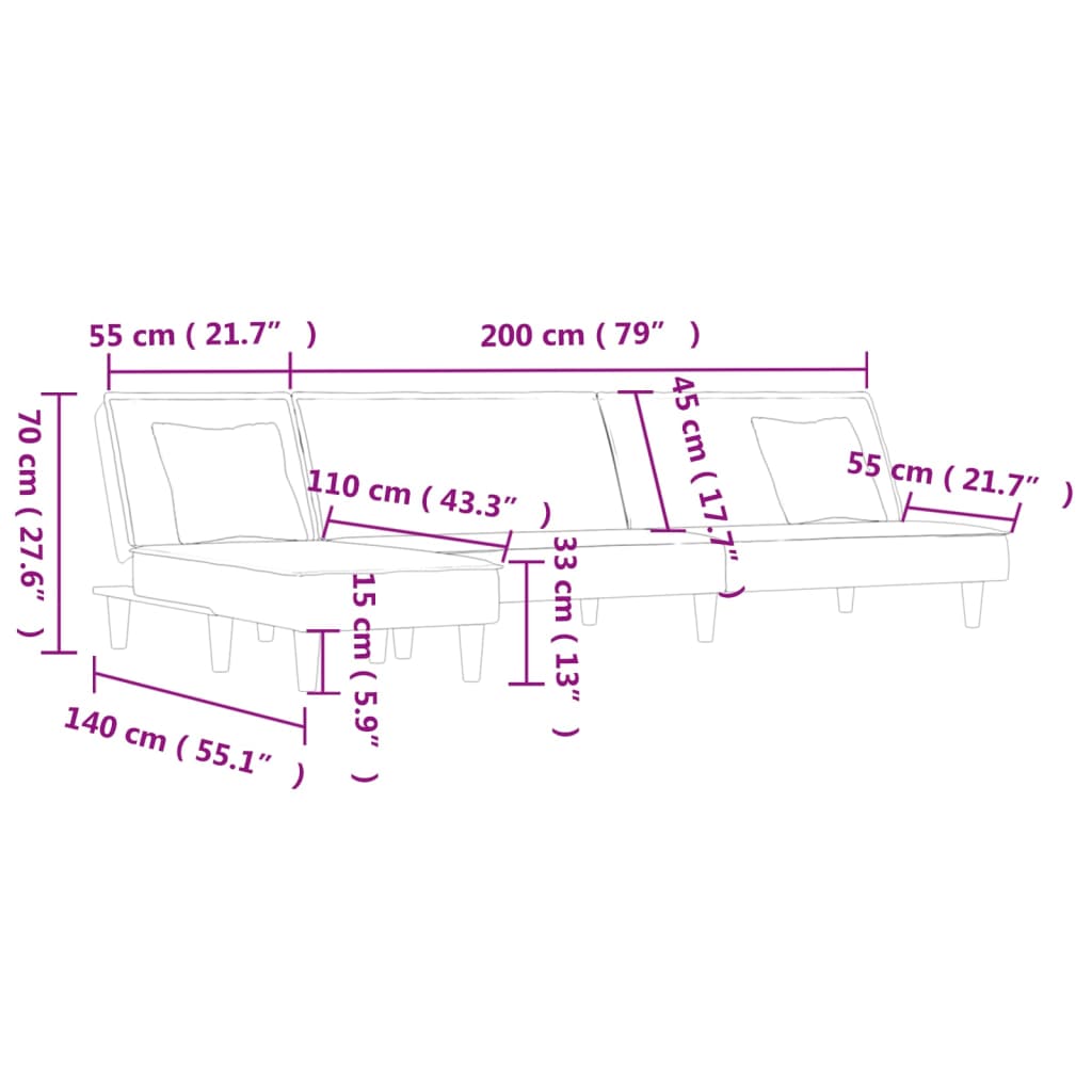 L-formet sovesofa 255x140x70 cm stoff - number 11.