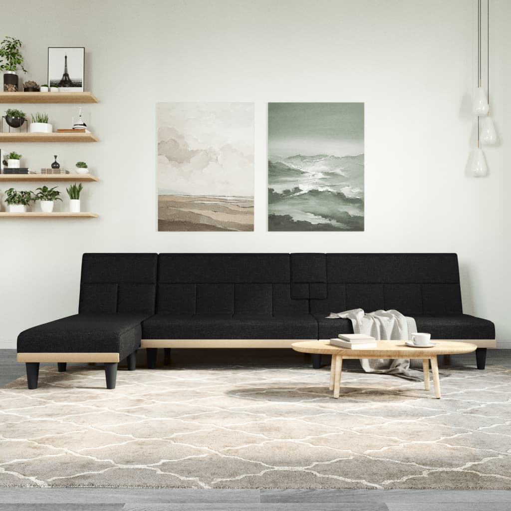 L-formet sovesofa 255x140x70 cm stof sort - number 1.