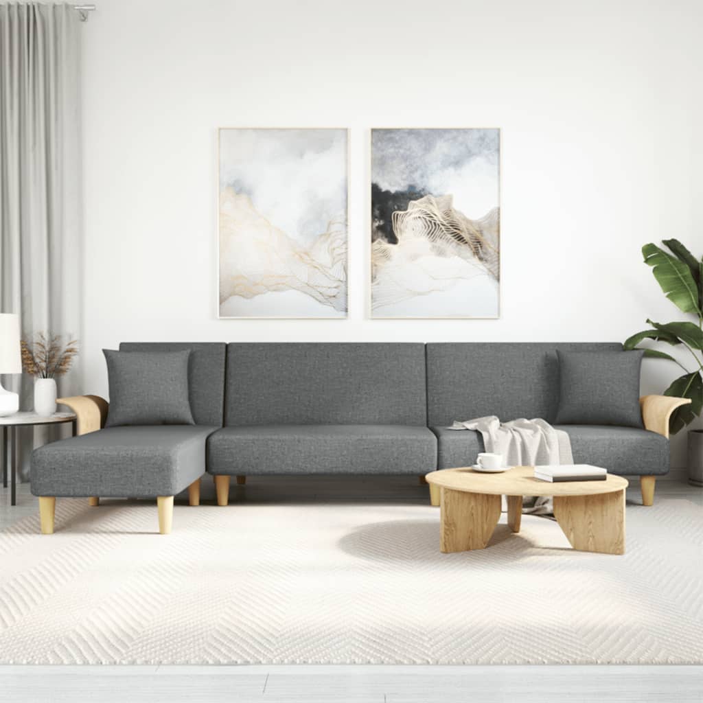 L-formet sovesofa 279x140x70 cm stof - mørkegrå-1 - number 1.