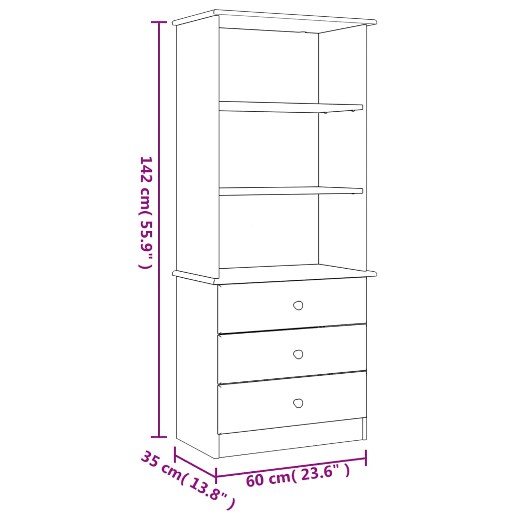Bookcase with drawers alta 60x35x142 solid pine white - number 8.