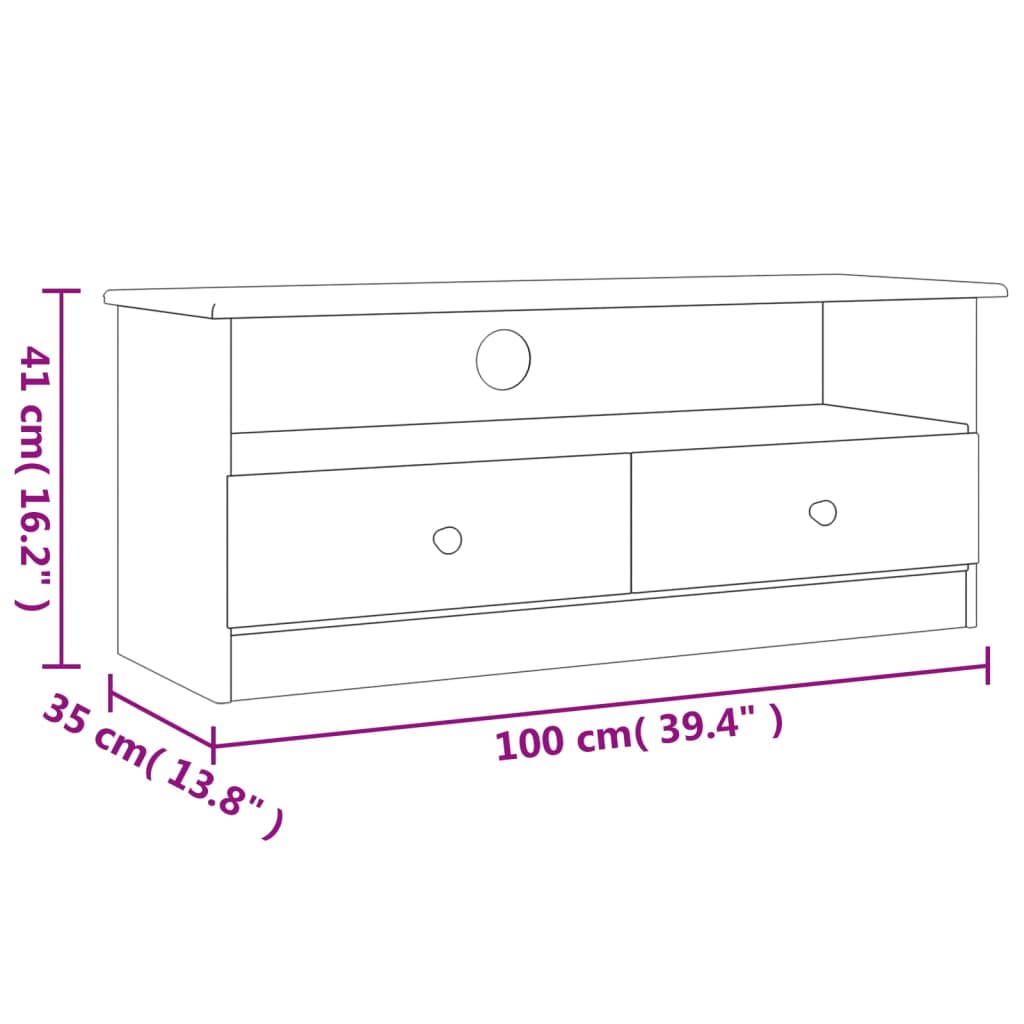 Tv cabinet with drawers alta 100x35x41 cm solid pine white - number 7.