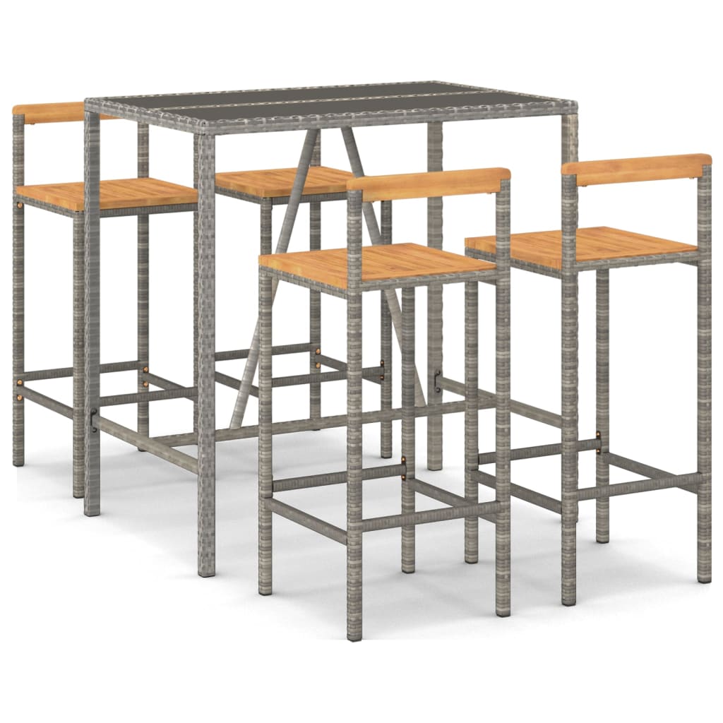 Vrtni barski set od 5 komada poliratana i punog bagremovog drva - sivi, 110 cm duljina stola, 4 - number 2.