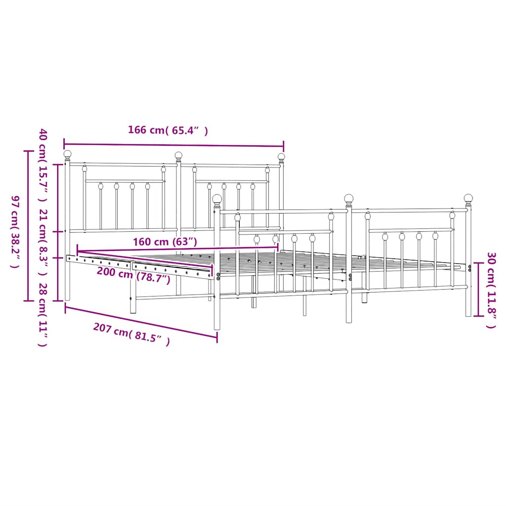 Sengeramme uden madras med fodgærde - sort, 160 x 200 cm, med hovedgærde og fodgærde - number 10.