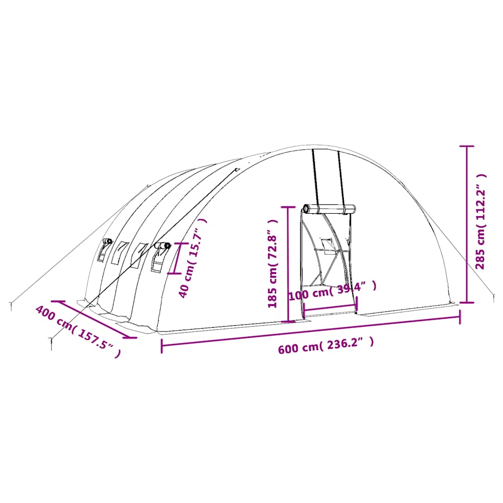 Drivhus med stålstel 24 m² 6x4x2,85 m grøn - number 12.