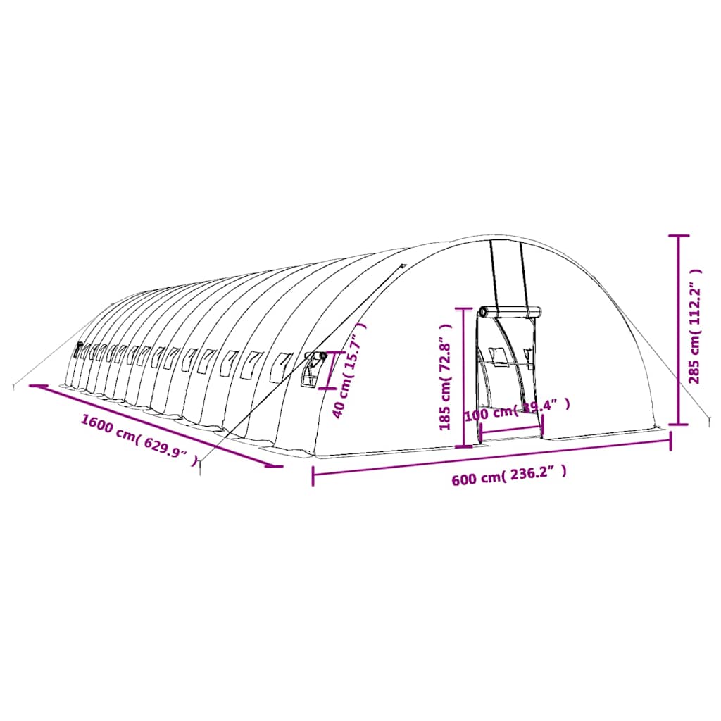 Serra con struttura in acciaio 96 m² 16x6x2,85 m - bianco, 22 x 6 x 2,85 m, 1 - number 12.