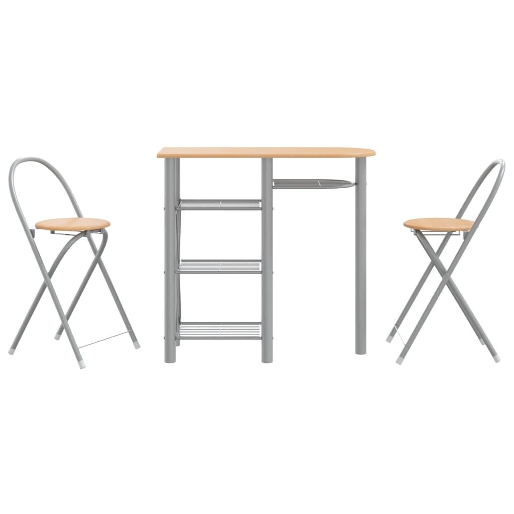 Zestaw barowy 3 części drewno konstrukcyjne i żelazo szaro-brązowy - number 2.