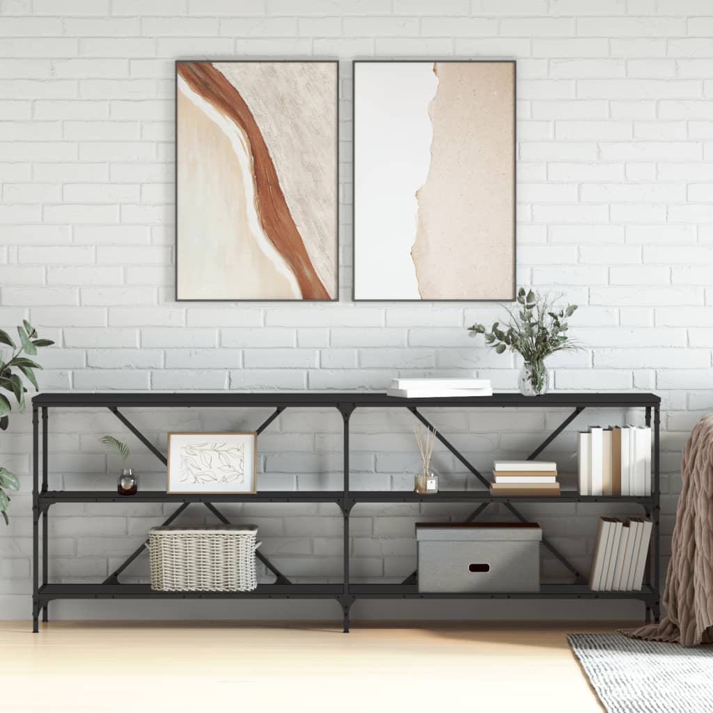 Konsolbord 200x30x75 cm konstrueret træ og jern - sort, 1, 200 cm - number 1.