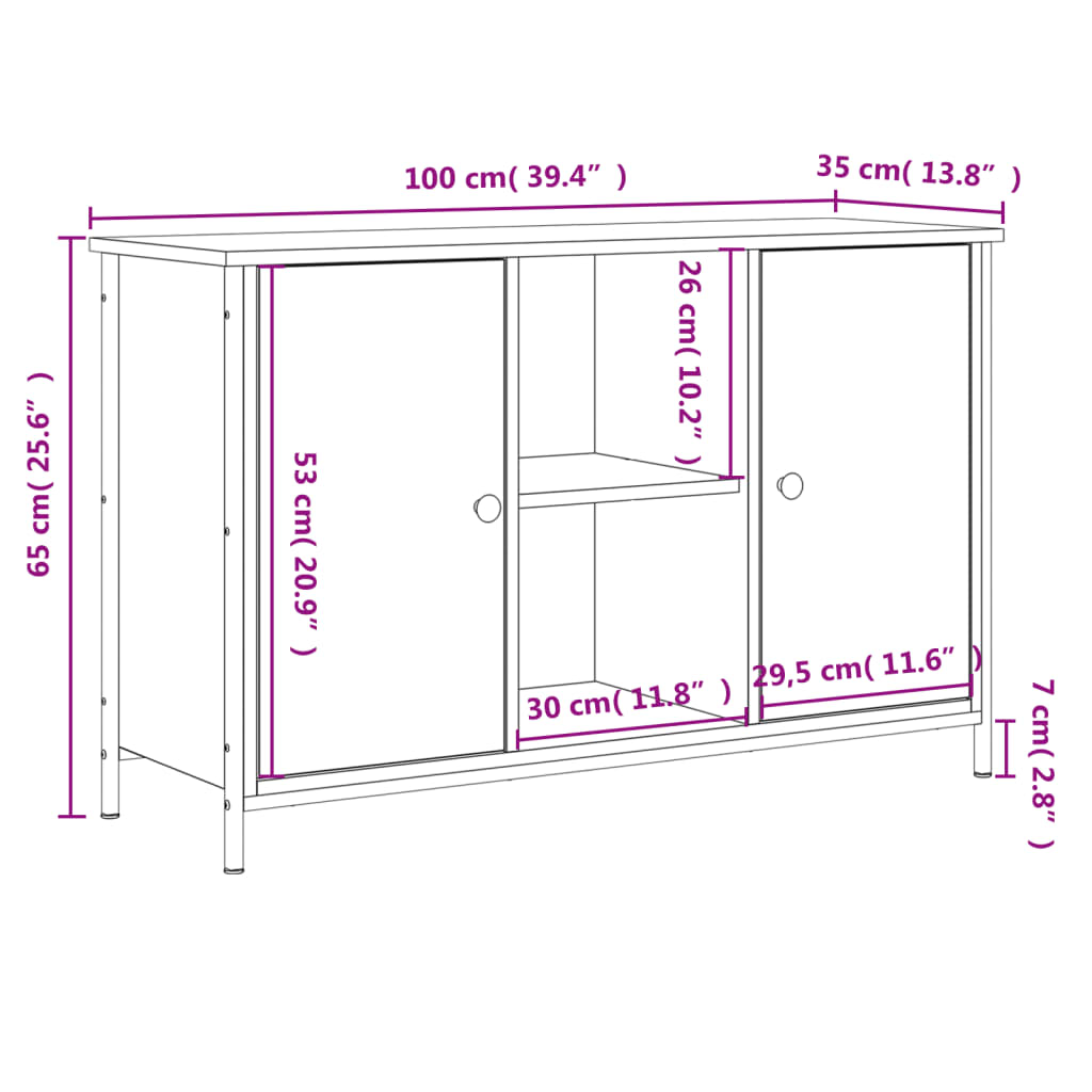 Tv-bord 100x35x65 cm konstruert tre - sonoma eik, 1 - number 11.