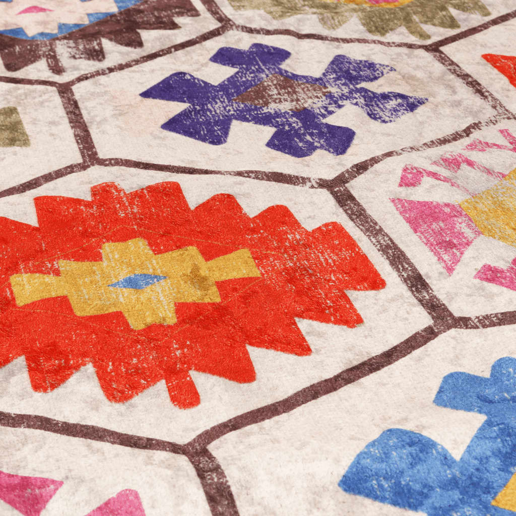 Gulvtæppe vaskbart og skridsikkert - blå og hvid, ø 120 cm - number 5.