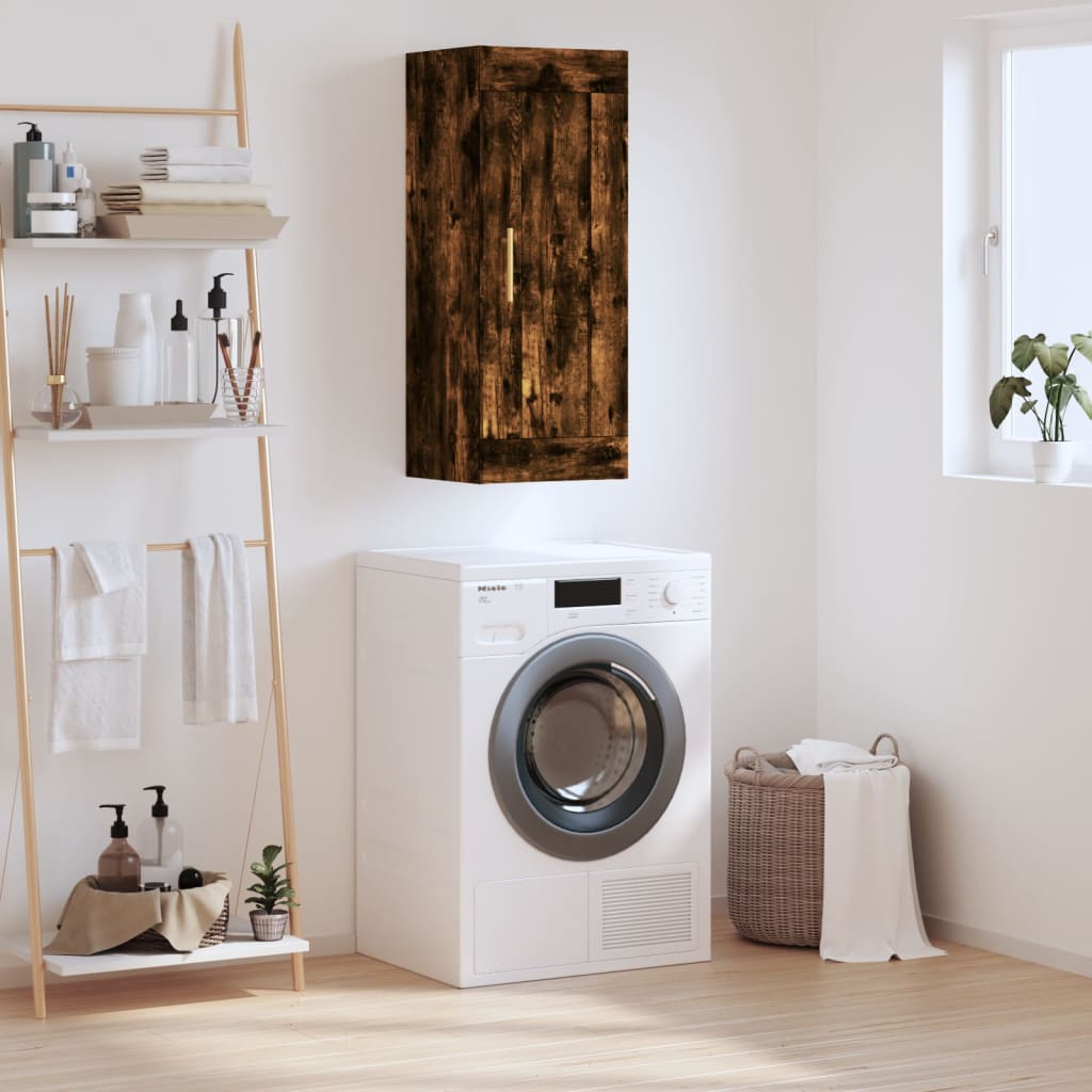 Vægskab 34,5x34x90 cm konstrueret træ røget egetræsfarve - number 1.