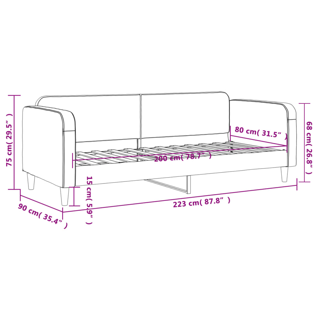 Daybed stof - sort, 80 x 200 cm, uden madras - number 8.