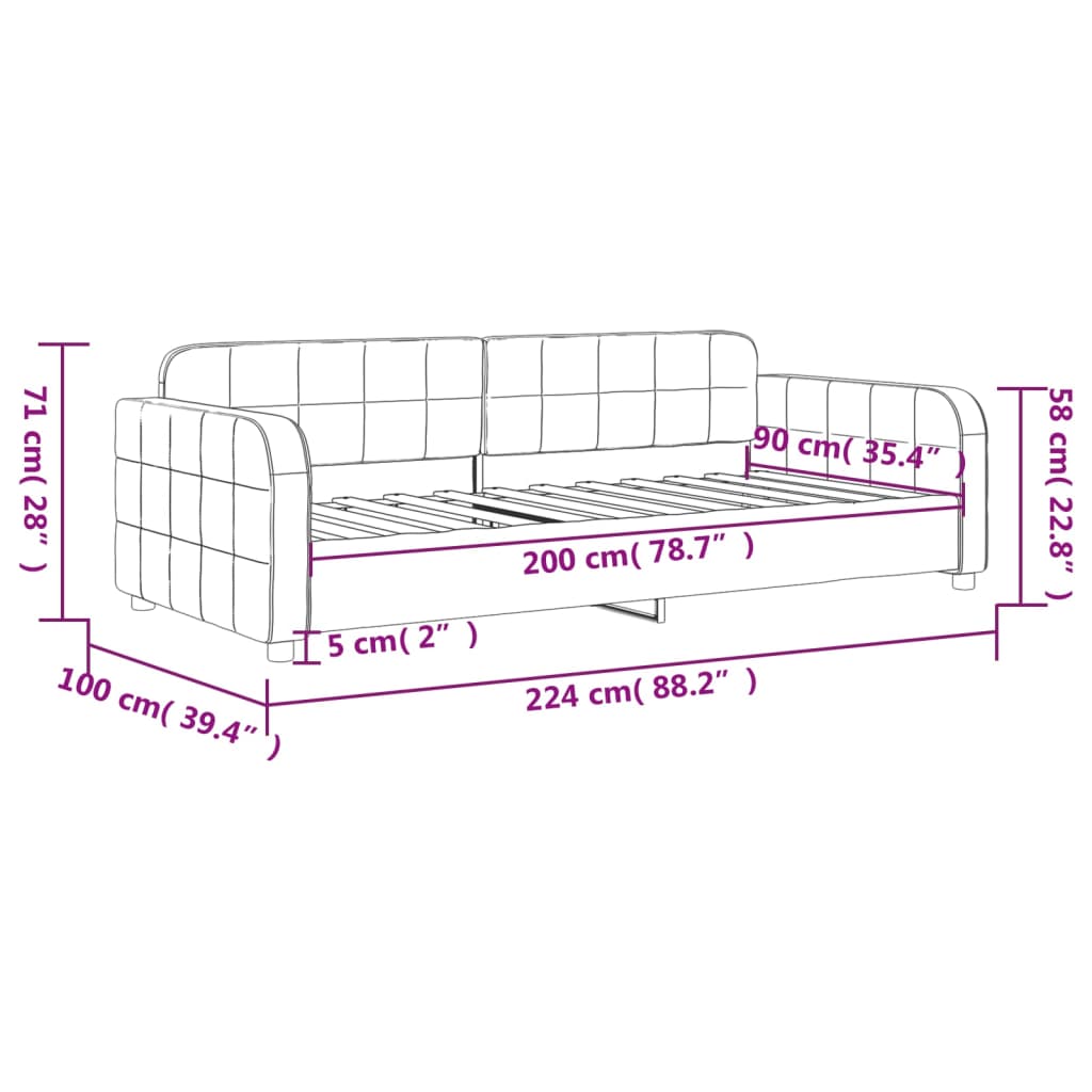 Daybed velour - sort, 80 x 200 cm, uten madrass - number 8.
