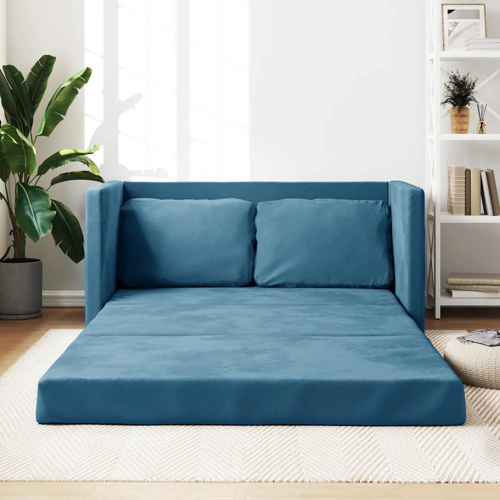 2-i-1 sovesofa 122x204x55 cm velour - blå - number 1.