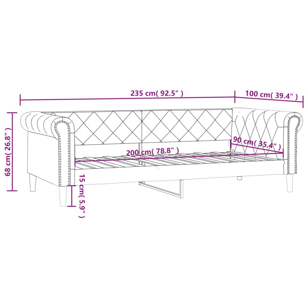 Daybed kunstlæder - hvid, 90 x 200 cm, uden madras - number 8.
