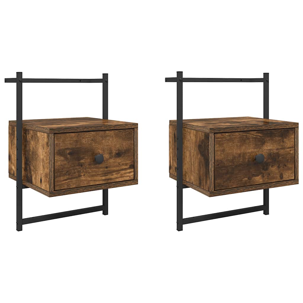 Sängbord för vägg pc. 35x30x51 cm konstruerat trä - rökt ek, 2 - number 2.