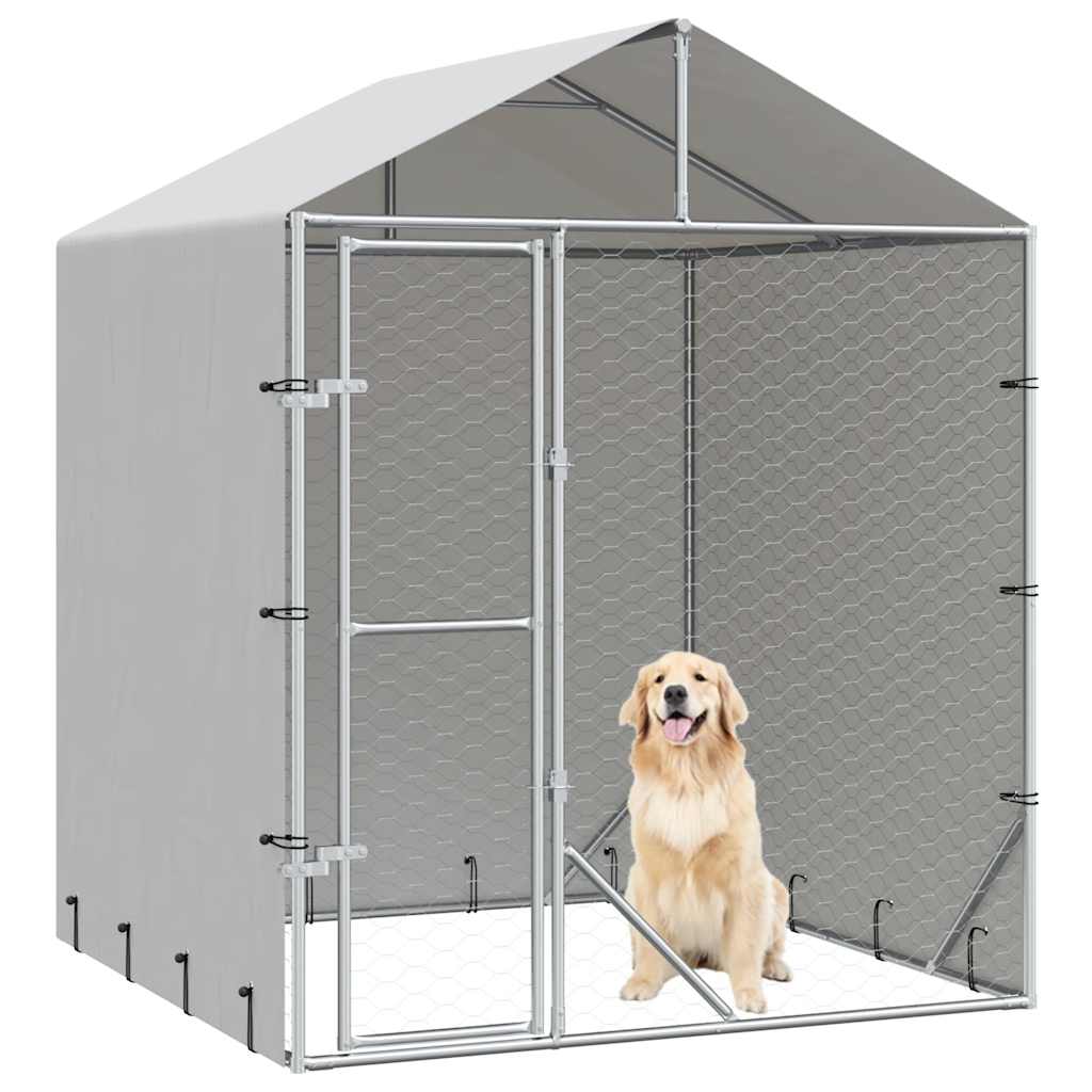 Niche pour chien d'extérieur avec toit 2x2x2,5 m en acier galvanisé argent - number 3.