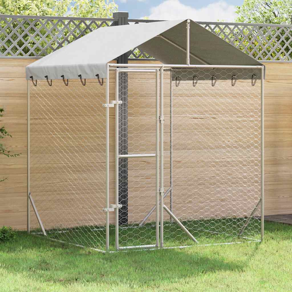 Niche pour chien d'extérieur avec toit 2x2x2,5 m en acier galvanisé argent - number 1.