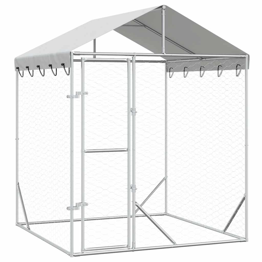 Niche pour chien d'extérieur avec toit 2x2x2,5 m en acier galvanisé argent - number 2.