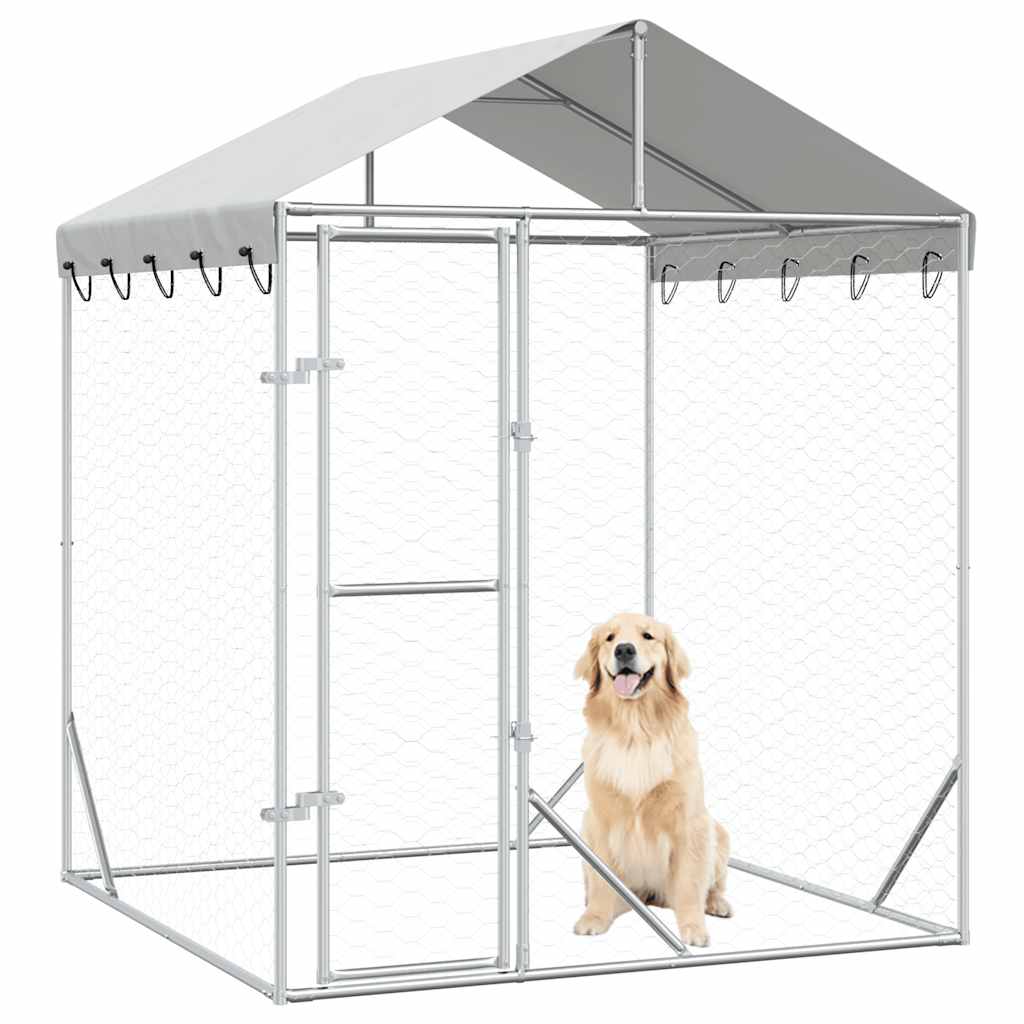 Niche pour chien d'extérieur avec toit 2x2x2,5 m en acier galvanisé argent - number 3.