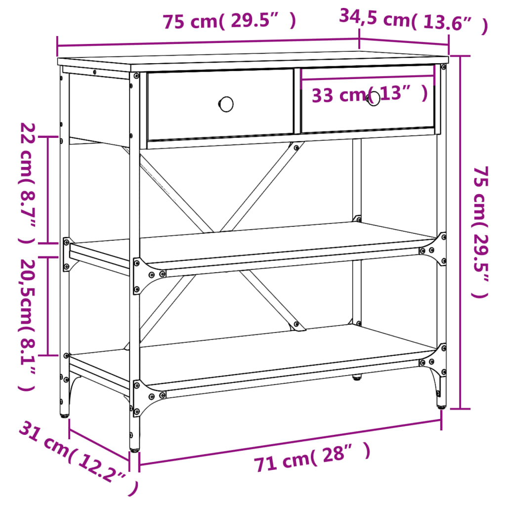 Konsollbord 75x34,5x75 cm konstruert tre - number 11.